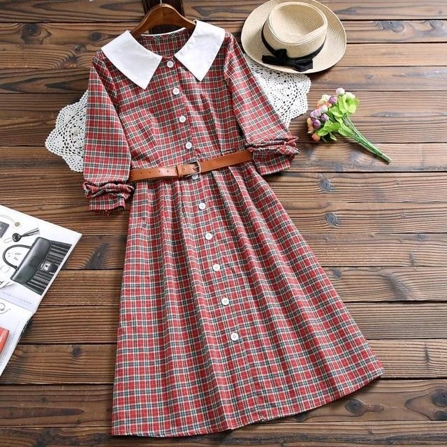 Women's Fall Plaid Long Sleeve Dress