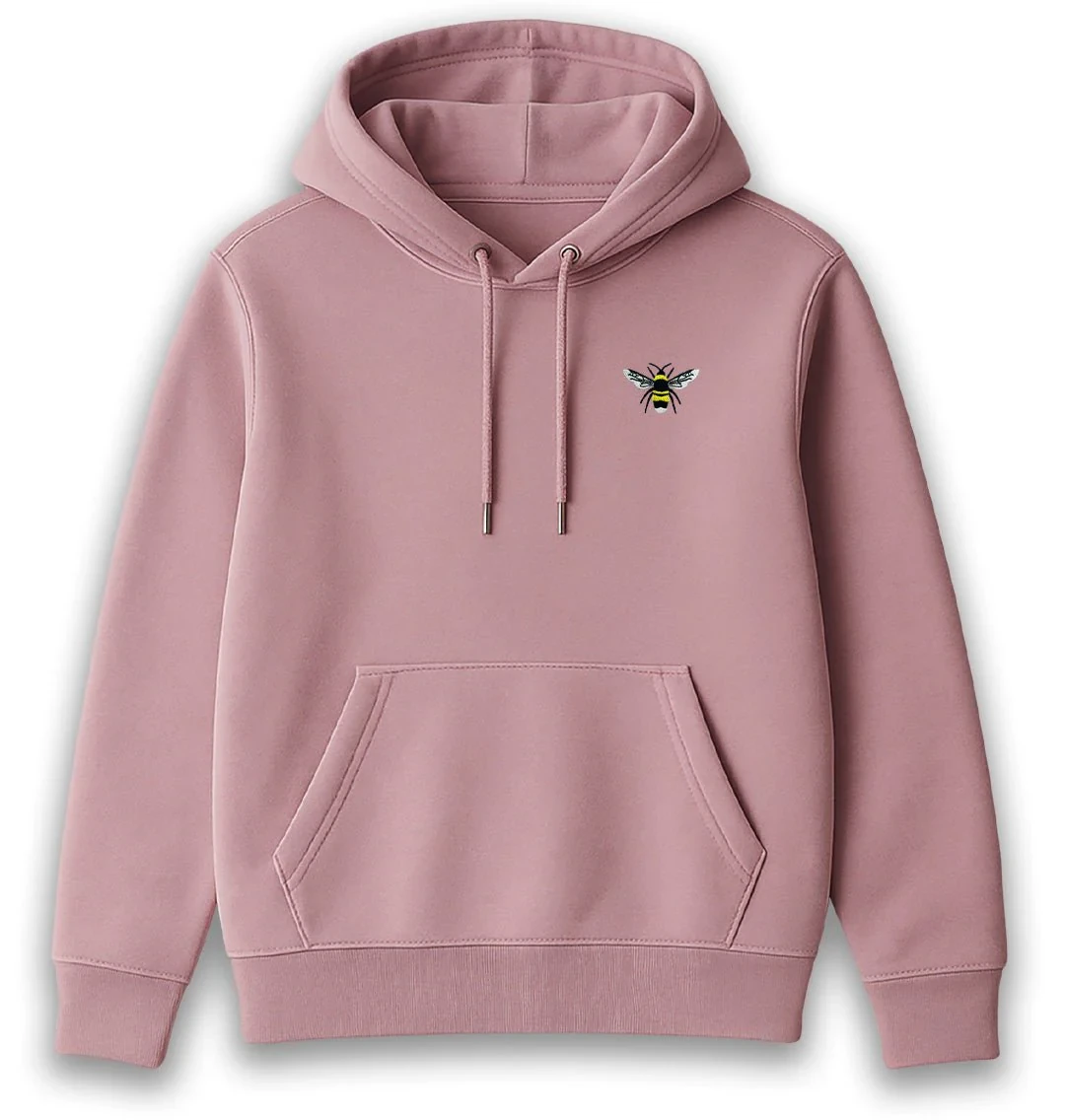 Bumble Bee Hoodie - Mens Embroidered Wildlife Jumper - Organic Cotton - Blue Panda